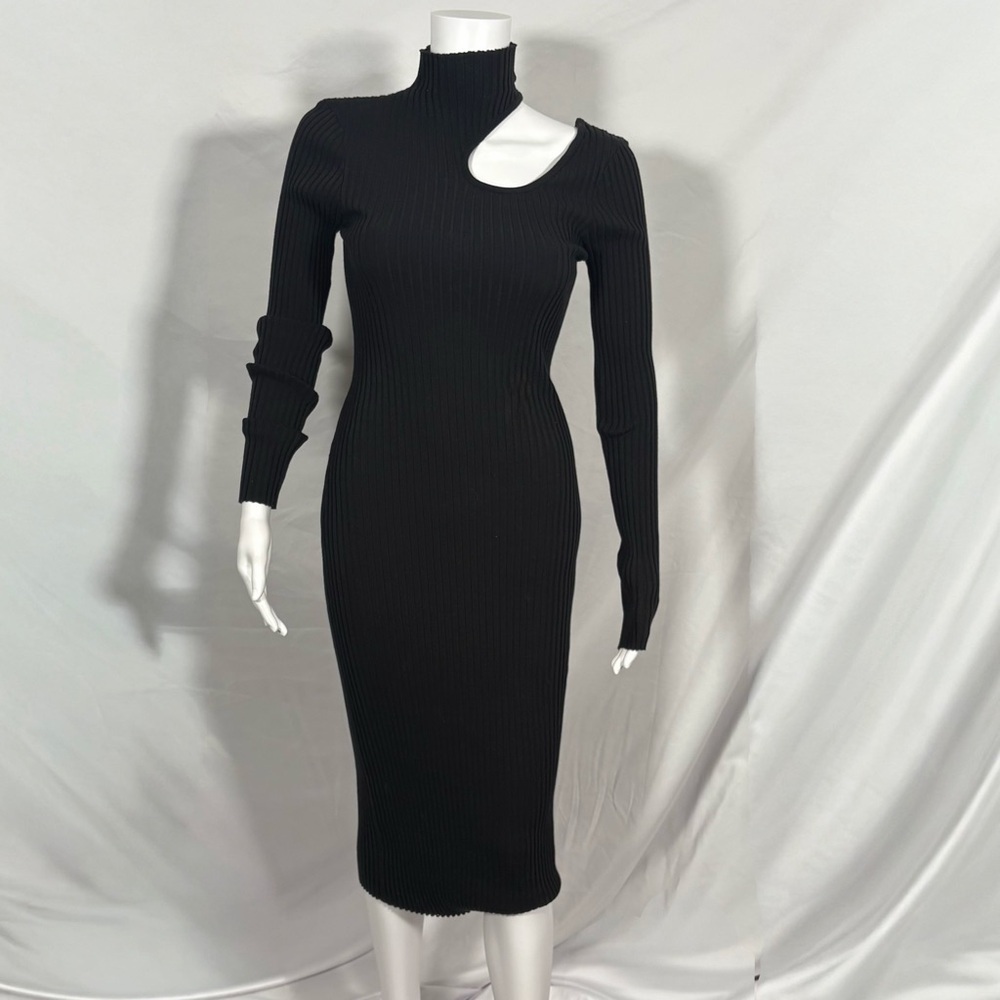 Anine Bing Victoria Dress in black ribbed knit — NWT, size M. Retail ~$400 USD.